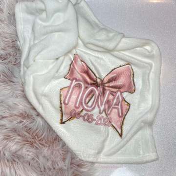 Baby deken sweet pink met strik naam en geboortejaar 1 0 0