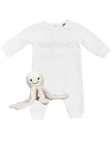 Babycadeau set babypakje en knuffel met naam wit