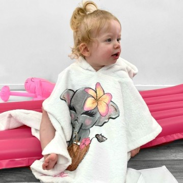 Badcape voor kinderen met olifantje en eigennaam 0