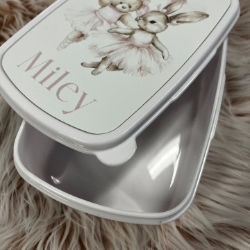Broodtrommel bunny en teddy ballerina met naam 2