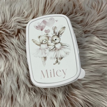 Broodtrommel bunny en teddy ballerina met naam