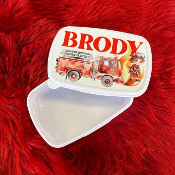 Broodtrommel voor kids met brandweerman en eigennaam 2 0