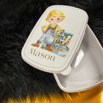 Broodtrommel voor kinderen bouw blond met naam 2