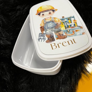 Broodtrommel voor kinderen bouw bruin met naam 2