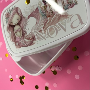 Broodtrommel voor kinderen zeemeerin met naam 2