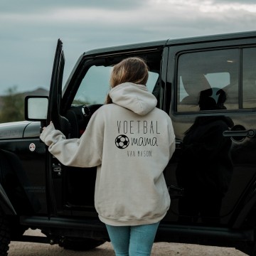 Dames hoodie voetbal mama van met kindernaam 0