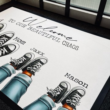 Deurmat welcome to our beautiful chaos dad mom en kindernamen 0