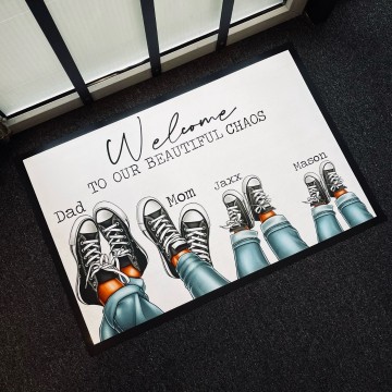 Deurmat welcome to our beautiful chaos dad mom en kindernamen 2 0