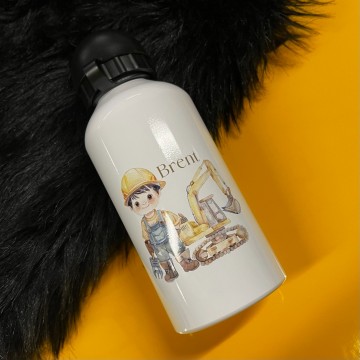 Drinkbeker voor kinderen bouw bruin met naam