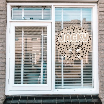 Geboorte raam sticker ons prachtige meisje met naam is geboren beige bow dot