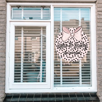 Geboorte raam sticker tweeling pink bow dot