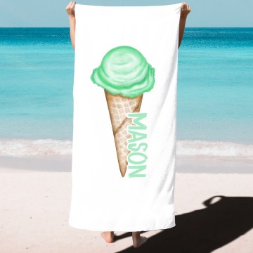 Handdoek voor kids met mint groen ijsje en naam 0