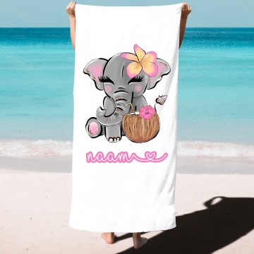 Handdoek voor kids met olifant en naam 0
