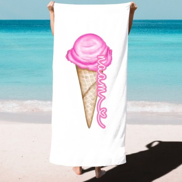 Handdoek voor kids met roze ijsje en naam 0