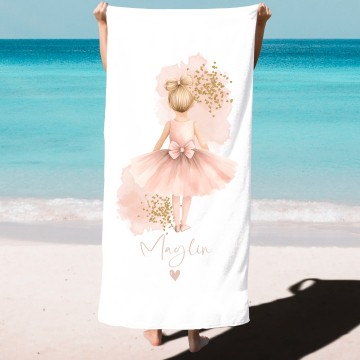 Handdoek voor kinderen ballerina blond haar met eigennaam