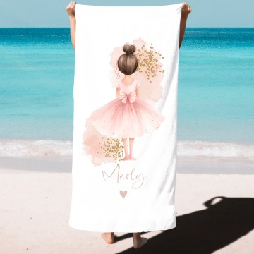 Handdoek voor kinderen ballerina bruin haar met eigennaam
