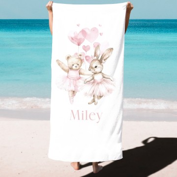 Handdoek voor kinderen konijn en teddy ballerina met naam