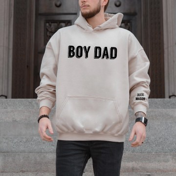 Heren hoodie boy dad met kindernaam of kindernamen op de mouw 0