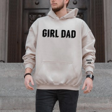 Heren hoodie girl dad met kindernaam of kindernamen op de mouw 0