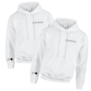 Hoodies voor koppels met datum in romeinse cijfers en voorletters 0
