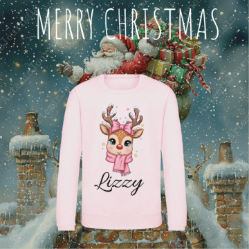 Kersttrui rendier met achtergrond roze