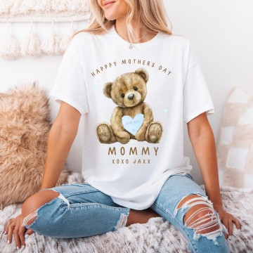 Moederdag cadeau t shirt fijne moederdag mama ik hou van jou met eigennaam blauw