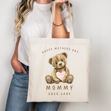 Moederdag cadeau tas fijne moederdag mama ik hou van jou met eigennaam lichtroze