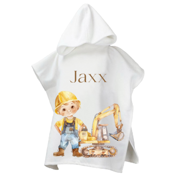 Poncho voor kinderen bouw jongen blond met naam