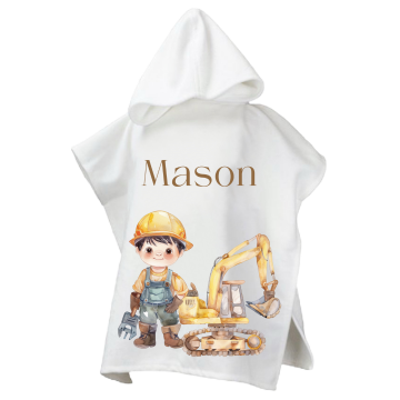 Poncho voor kinderen bouw jongen bruin met naam