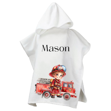 Poncho voor kinderen brandweer met naam