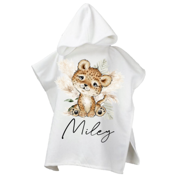Poncho voor kinderen cheetah met eigennaam 0