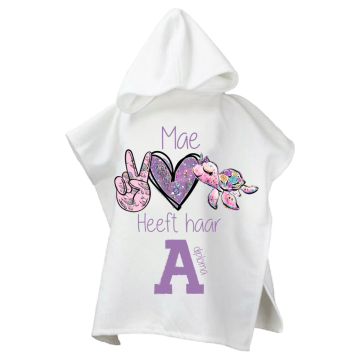 Poncho voor kinderen naam heeft haar a b of c diploma met schildpad rozepaars 0