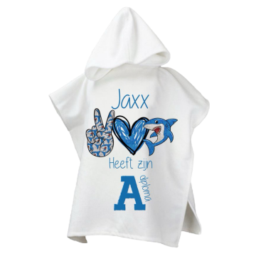 Poncho voor kinderen naam heeft zijn ab of c diploma met haai 0