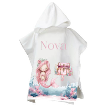 Poncho voor kinderen zeemermin met naam