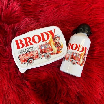 Set broodtrommel en drinkbeker brandweerman met eigennaam 0