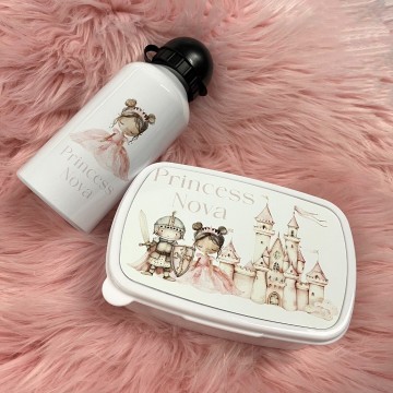 Set broodtrommel en drinkbeker voor kinderen princess met eigennaam