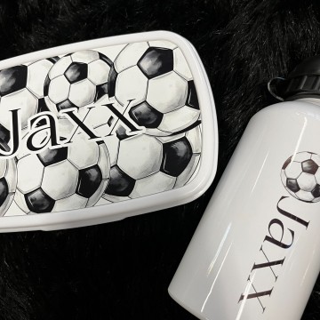 Set broodtrommel en drinkbeker voor kinderen voetbal met naam 2