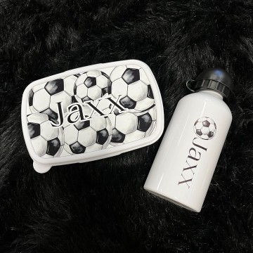 Set broodtrommel en drinkbeker voor kinderen voetbal met naam