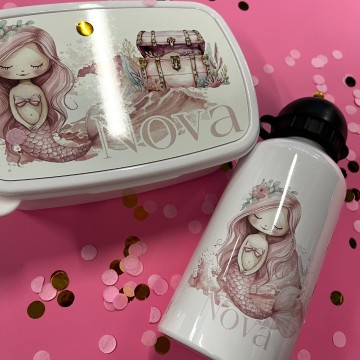 Set broodtrommel en drinkbeker voor kinderen zeemeerin met naam 2