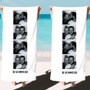 Set huwelijks handdoeken met eigen fotos en datum in romeinse cijfers 0