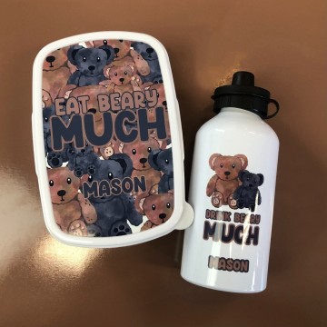 Set kinder broodtrommel en drinkbeker teddy beary much met eigennaam 0 0