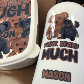 Set kinder broodtrommel en drinkbeker teddy beary much met eigennaam 2 0 0
