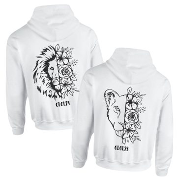 Setje koppel hoodies flower lion met eigen datum 0