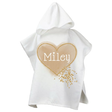Strandcape voor kinderen met beige hart en eigennaam 0