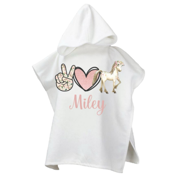 Strandcape voor kinderen met paard en eigennaam 0