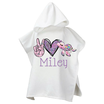 Strandcape voor kinderen met schildpad en naam paarsroze 0