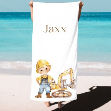 Strandlaken voor kinderen bouw jongen blond met naam