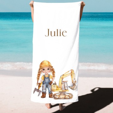 Strandlaken voor kinderen bouw meisje blond met naam