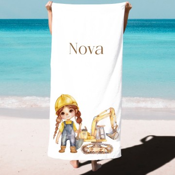 Strandlaken voor kinderen bouw meisje bruin met naam