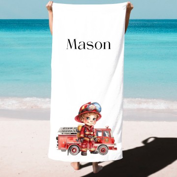Strandlaken voor kinderen brandweer met naam